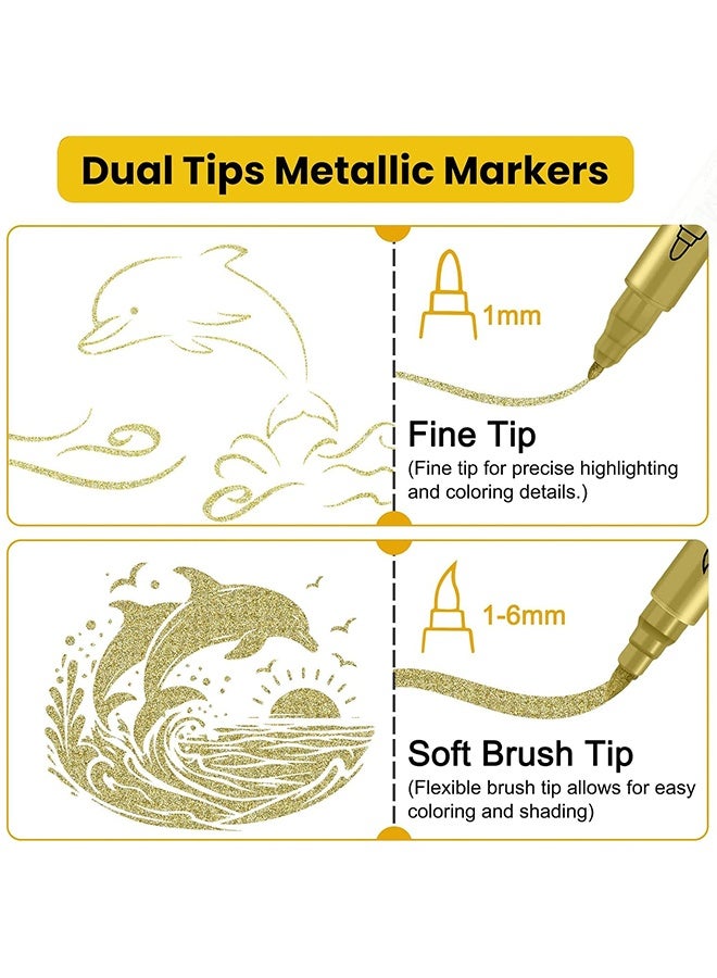 Wffo 12 Pack Metallic Markers, Dual Tip Glitter Pens for Black Paper & Rock Painting Metallic Acrylic Paint Markers for DIY Crafts, Scrapbooking, Glass, Wood, Cards Alcohol Based Quick Dry Ink - Image 4