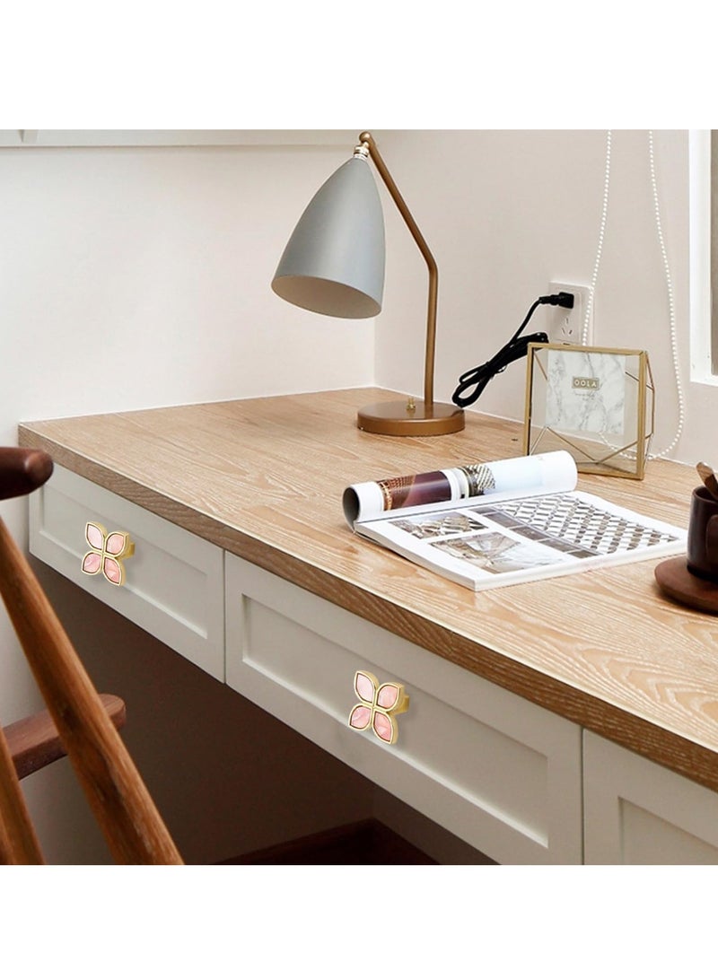 Knobs Four-Leaf Clover Brass Pulls Handles, Gold Knobs Dresser Knobs Clover Cabinet Handles with Screws for Dresser Drawers Kitchen Cabinet Pink, 6 pcs - Image 3