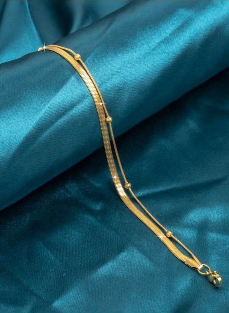 Fashion Stainless Steel 18K Gold Plated Double Layer Ball Bead Anklet for Women Party Holiday - Image 3