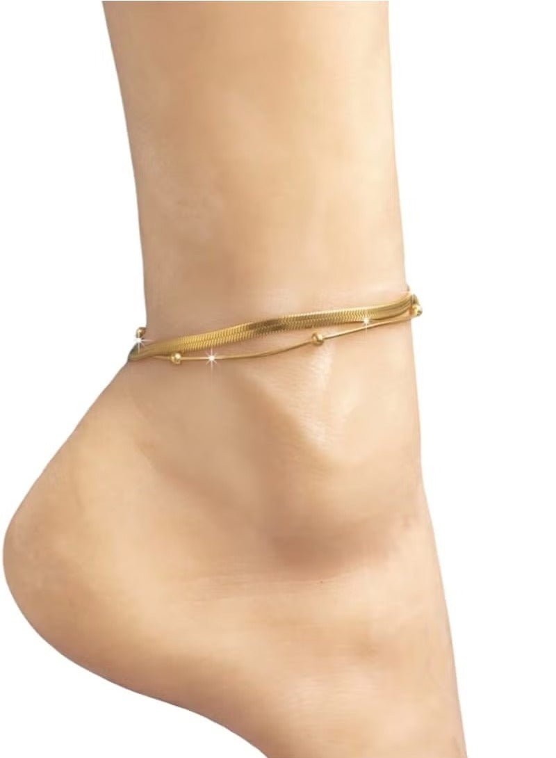 Fashion Stainless Steel 18K Gold Plated Double Layer Ball Bead Anklet for Women Party Holiday - Image 1