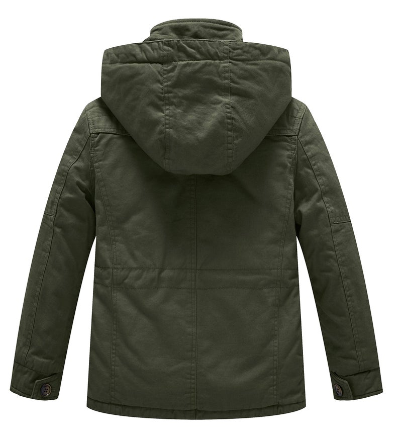 WenVen Boy's Winter Warm Sherpa Insulated Coat with Hoodie (Army Green, 8) - Image 2
