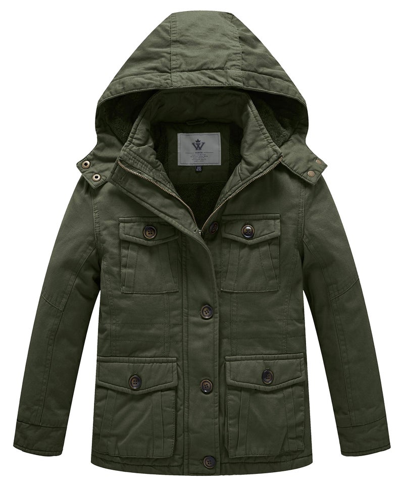 WenVen Boy's Winter Warm Sherpa Insulated Coat with Hoodie (Army Green, 8) - Image 1