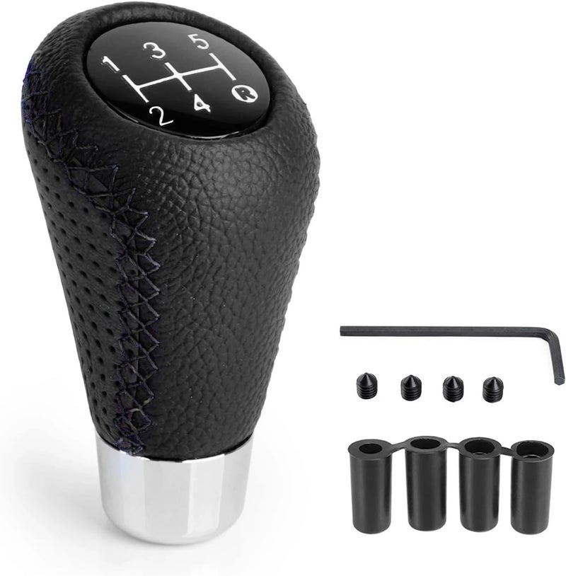 Universal 5 Speed Manual Leather Red Stitch Gear Shift Knob Car Gear Stick Shift Knob Lever Manual Transmission M8 M10 M11 M12(Black) - Image 1