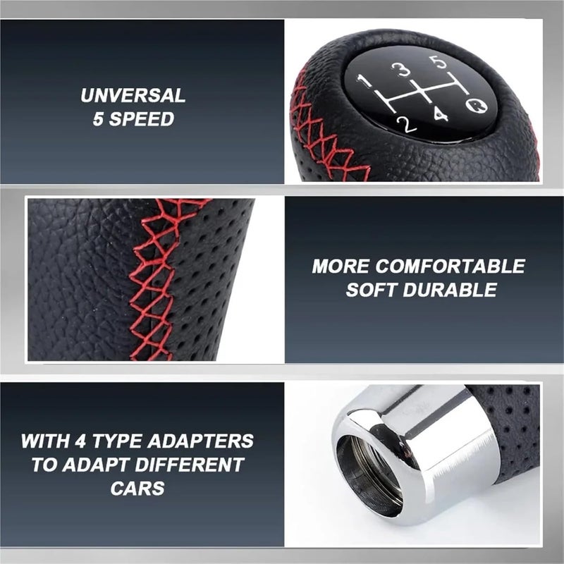 Universal 5 Speed Manual Leather Red Stitch Gear Shift Knob Car Gear Stick Shift Knob Lever Manual Transmission M8 M10 M11 M12(Black) - Image 4