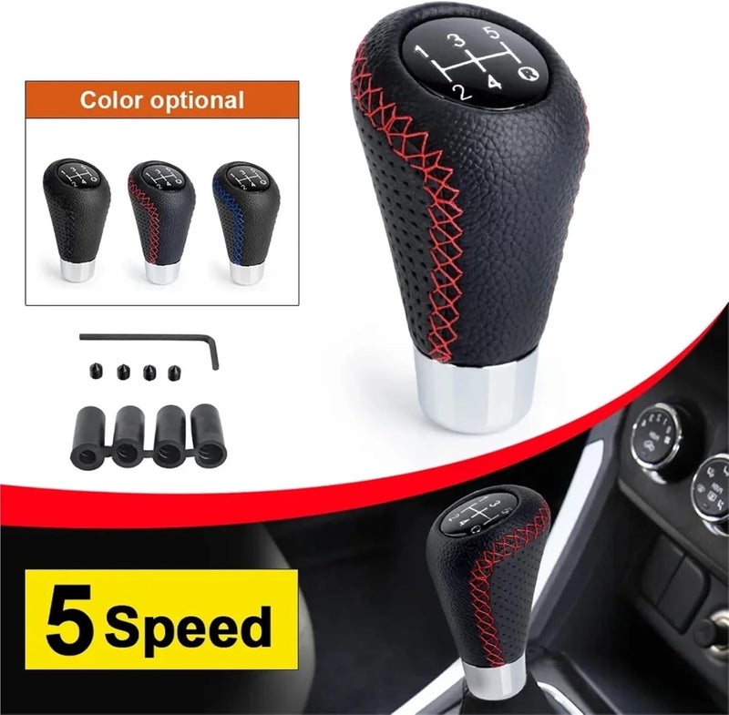 Universal 5 Speed Manual Leather Red Stitch Gear Shift Knob Car Gear Stick Shift Knob Lever Manual Transmission M8 M10 M11 M12(Black) - Image 2