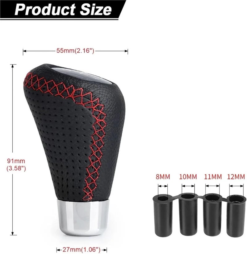 Universal 5 Speed Manual Leather Red Stitch Gear Shift Knob Car Gear Stick Shift Knob Lever Manual Transmission M8 M10 M11 M12(Black) - Image 3