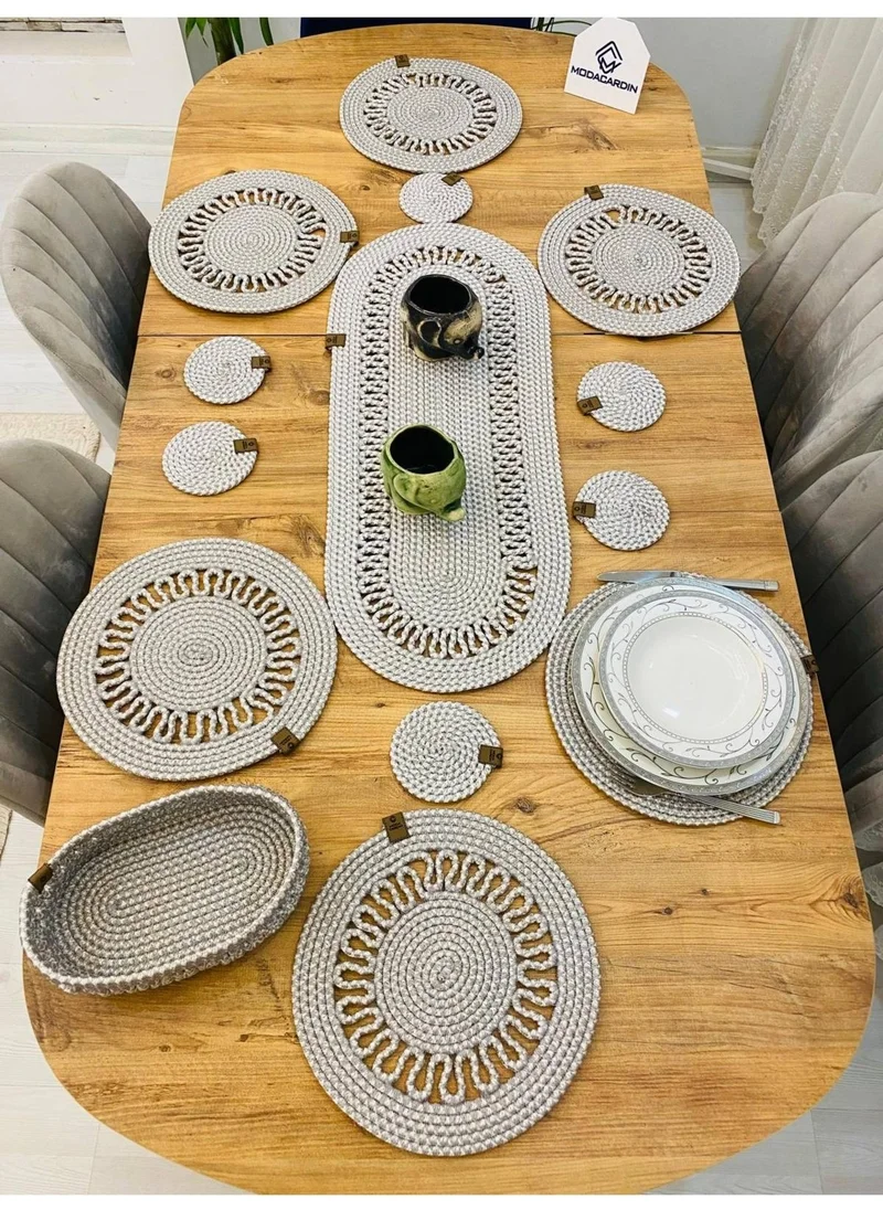 BDZ Deri BDZ Leather Wicker Jute Presentation Plate Mat American Service Runner Basket and Cup Holder 14 Pieces