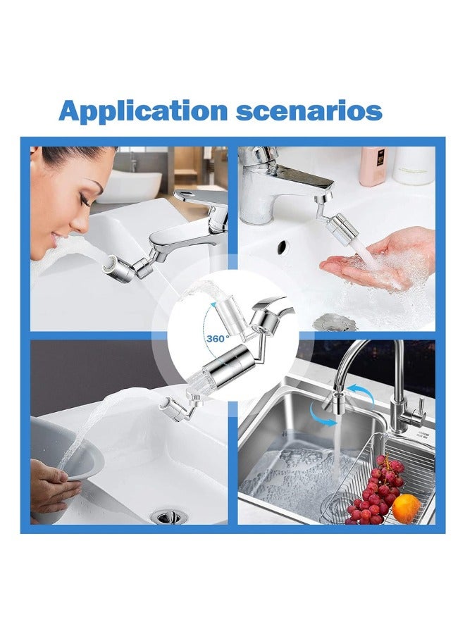 MANAM TRADING Kitchen Bathroom Universal Splash Filter Faucet 720 Swivel Faucet Extender Aerator with 2 Water Outlet Modes Silver - Image 3