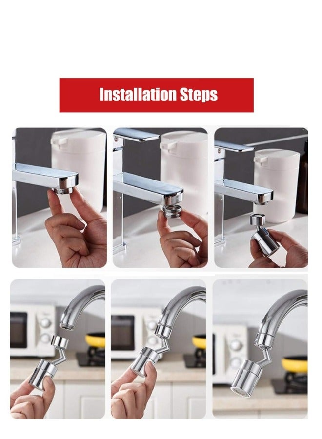 MANAM TRADING Kitchen Bathroom Universal Splash Filter Faucet 720 Swivel Faucet Extender Aerator with 2 Water Outlet Modes Silver - Image 4