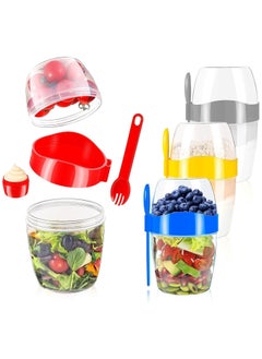 29oz Breakfast On the Go Cups, 4PCS Reusable Yogurt Parfait Cups with Lids and Spoons, Colorful Overnight Oats Container Jar with Topping Cereal Containers, Salad Containers, Dessert Cups