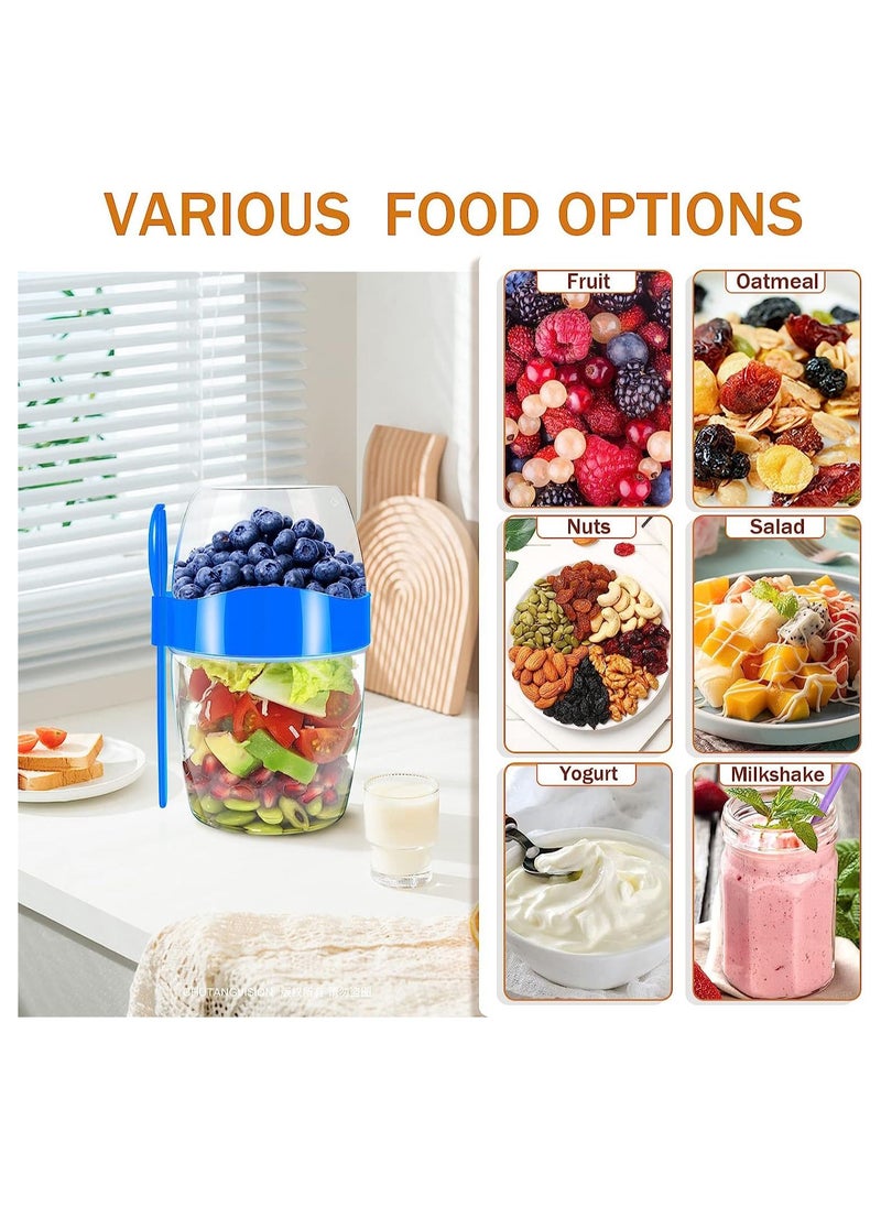 KASTWAVE - 29oz Breakfast On the Go Cups, 4PCS Reusable Yogurt Parfait Cups with Lids and Spoons, Colorful Overnight Oats Container Jar with Topping Cereal Containers, Salad Containers, Dessert Cups - Image 1