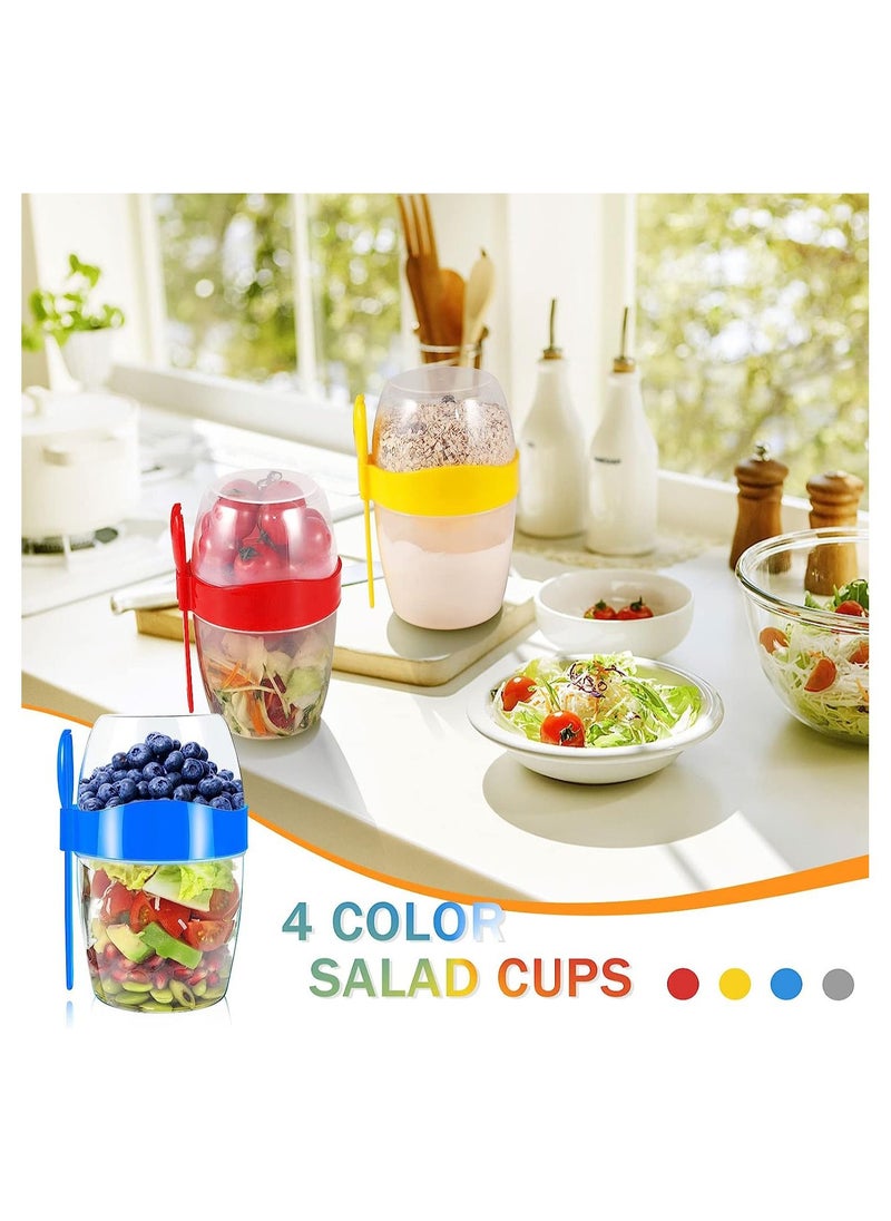 KASTWAVE - 29oz Breakfast On the Go Cups, 4PCS Reusable Yogurt Parfait Cups with Lids and Spoons, Colorful Overnight Oats Container Jar with Topping Cereal Containers, Salad Containers, Dessert Cups - Image 1