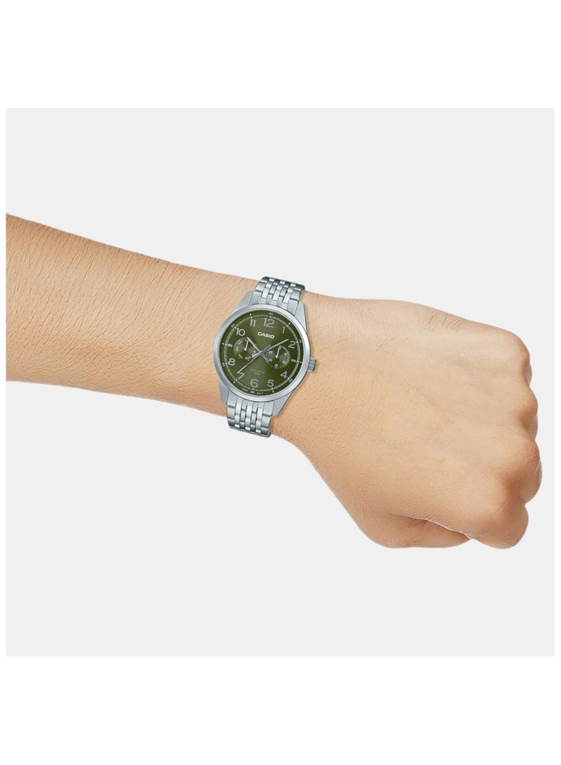 CASIO Mens Watch Green Dial Silver Band MTP-E340D-3AVDF - Image 4