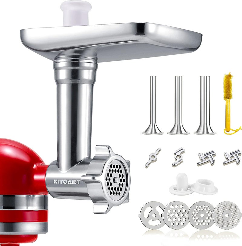 KITOART ملحقات مطحنة اللحوم المصنوعة من الفولاذ المقاوم للصدأ من KITOART لخلاطات KitchenAid القائمة، ومطحنة اللحوم، وآلة تعبئة النقانق؛ ملحقات مثالية وآمنة للاستخدام في غسالة الأطباق (لا تشمل الخلاط نفسه). - Image 1
