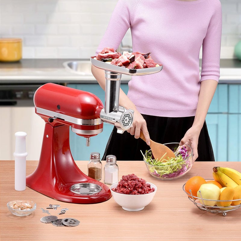 KITOART ملحقات مطحنة اللحوم المصنوعة من الفولاذ المقاوم للصدأ من KITOART لخلاطات KitchenAid القائمة، ومطحنة اللحوم، وآلة تعبئة النقانق؛ ملحقات مثالية وآمنة للاستخدام في غسالة الأطباق (لا تشمل الخلاط نفسه). - Image 2