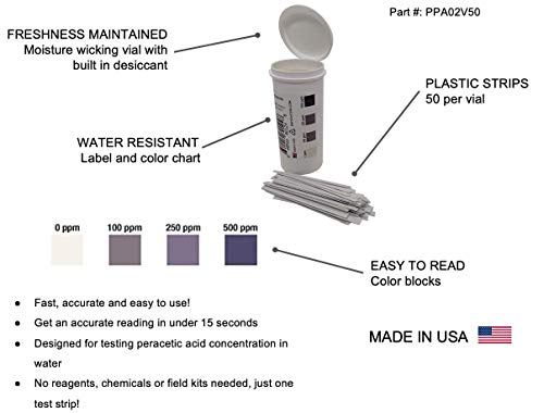Bartovation Peracetic Acid Test Strips, High Level, 0-1000 ppm [Vial of 50 Strips] - Image 2