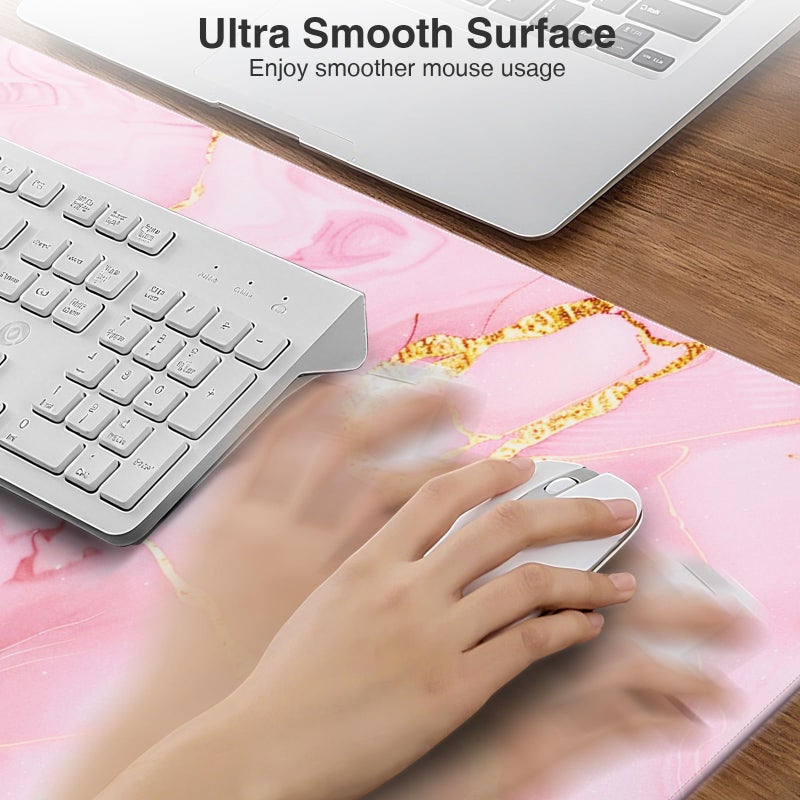 abc.mat Pink Marble Mouse Pad with 15W Wireless Charging, 31.5"x15.8" Large Gaming Desk Pad/Mat for Women Girls, Waterproof Ultra-Smooth Surface, Non-Slip Base - Image 4