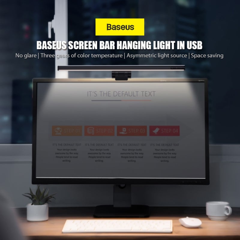 بيسوس قاعدة يوبين باسوس مصباح LED معلق على الشاشة، مصباح مكتبي LED لشاشة الكمبيوتر المحمول، شريط إضاءة شاشة، مصباح طاولة، ضوء للمكتب والدراسة والقراءة عبر USB - Image 3
