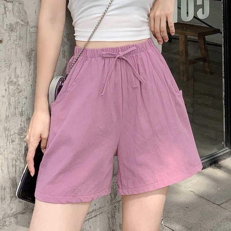Summer Cotton Shorts A-Line Loose Women Rose powder  - Image 1