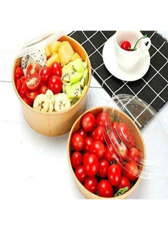 SNH Packing Eco Friendly Kraft Salad Bowl Bio Disposable Dishes Soup Brown With Lid - 500ml 10 Pieces - Image 5