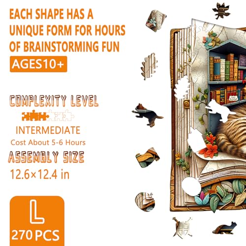 Artipuz Wooden Puzzles for Adults Cat in The Book Wooden Puzzle Unique Shape Wood Jigsaw Puzzle for Adults Wood Puzzles Adult Gifts for Family Wall Art Home Decor 270pcs 126 124in L - Image 5