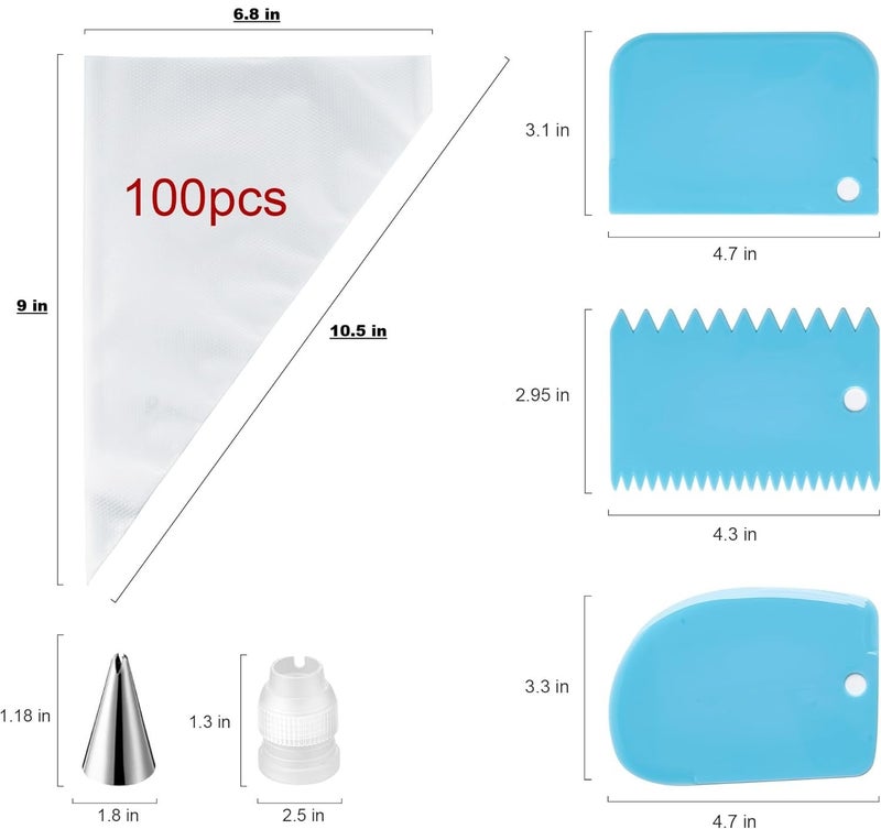 Inditradition Piping Bags and Nozzle Tips Set for Cake Decoration Cakes Decorating Supplies Kit with 100 Pcs Pastry Bags 12 Piping Tips 3 Cake Scraper 1 Coupler Combo Pack Multicolor - Image 2