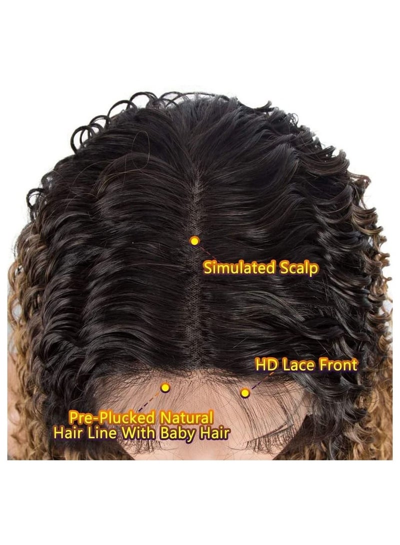 إستيل شعر مستعار أمامي طويل مجعد من الدانتيل مع 13 بوصة × 2.5 بوصة شعر مستعار مقلد لفروة الرأس الاصطناعية مقاومة للحرارة شعر مستعار صناعي للنساء 130٪ كثافة مجعد أومبير لون العسل - Image 5