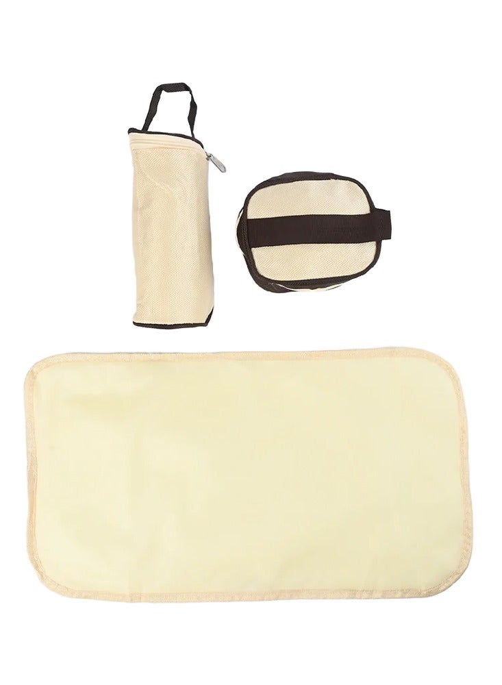 شيكو مجموعة حقيبة الطفل 5 قطع للأمهات (حقيبة كبيرة، حقيبة صغيرة، حامل زجاجة معزول، حقيبة صغيرة جدًا للإكسسوارات، حصيرة تغيير الحفاضات) لحمل جميع مستلزمات الطفل أثناء التنقل أو السفر أو الرحلات والنزهات، لون بني وبيج، قماش متين وعالي الجودة - Image 3