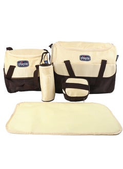 Chicco Baby bag set 5-piece for moms, (large bag, small bag, insulated bottle holder, extra small bag for accessories, diaper changing mat) to carry all baby essentials while on the go, traveling, or for trips and outings, brown and beige color, durable and high-quality fabric  - Image 1
