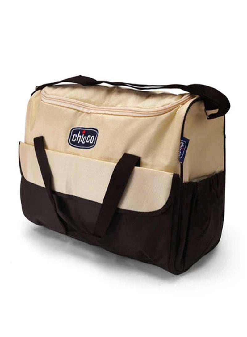 شيكو مجموعة حقيبة الطفل 5 قطع للأمهات (حقيبة كبيرة، حقيبة صغيرة، حامل زجاجة معزول، حقيبة صغيرة جدًا للإكسسوارات، حصيرة تغيير الحفاضات) لحمل جميع مستلزمات الطفل أثناء التنقل أو السفر أو الرحلات والنزهات، لون بني وبيج، قماش متين وعالي الجودة - Image 2