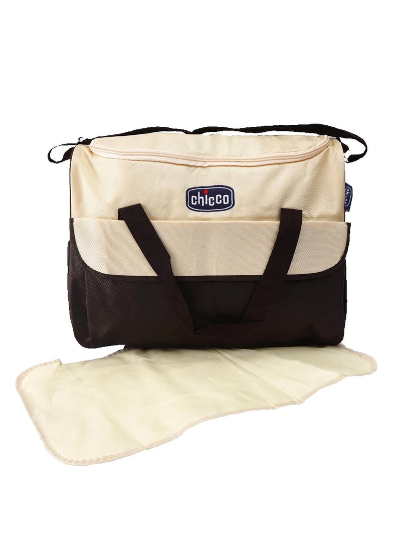شيكو مجموعة حقيبة الطفل 5 قطع للأمهات (حقيبة كبيرة، حقيبة صغيرة، حامل زجاجة معزول، حقيبة صغيرة جدًا للإكسسوارات، حصيرة تغيير الحفاضات) لحمل جميع مستلزمات الطفل أثناء التنقل أو السفر أو الرحلات والنزهات، لون بني وبيج، قماش متين وعالي الجودة - Image 4