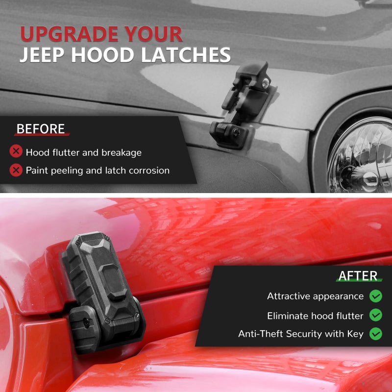 ZKJAYOE Locking Hood Latch with Keys, Jeep Hood Latch for 2007-2017 Jeep Wrangler JK/JKU, Anti-Theft Hood Lock Catch Latch Accessories, Dust & Water Resistant, 100% Exclusive Development for Jeep JK, 1 Pair - Image 3