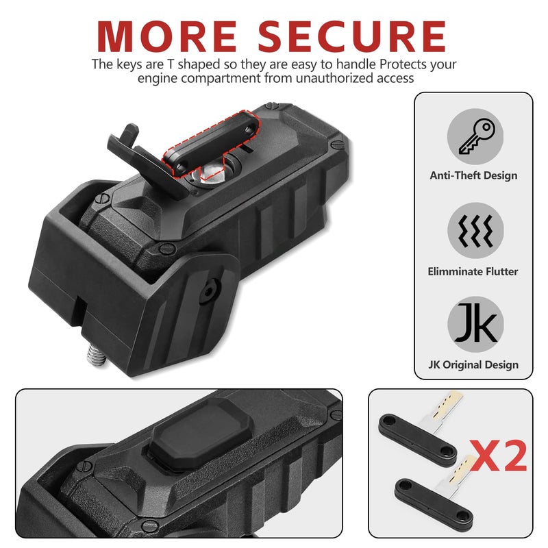 ZKJAYOE Locking Hood Latch with Keys, Jeep Hood Latch for 2007-2017 Jeep Wrangler JK/JKU, Anti-Theft Hood Lock Catch Latch Accessories, Dust & Water Resistant, 100% Exclusive Development for Jeep JK, 1 Pair - Image 5