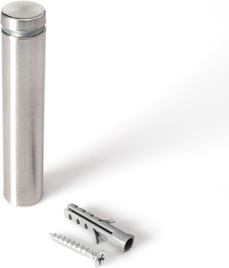 OUTWATER Stainless Steel Standoff 5/8 Inch Diameter x 3 Inch Barrel Length Brushed Finish for PVC, Glass and Acrylic Sign Stand Off Wall Anchors and Screws 2 Piece Small Sign Pack - Image 1