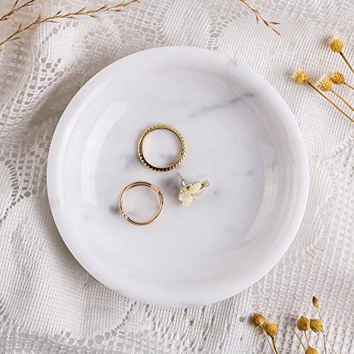 Natust Natural Marble Travertine Ring Dish Jewelry Tray 5.5" for Women, Marble Trinket Dish for Key Earring Nightstand, Mother's Day Engagement Birthday Gift - Italian White - Image 1