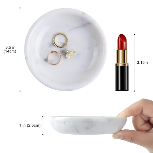 Natust Natural Marble Travertine Ring Dish Jewelry Tray 5.5" for Women, Marble Trinket Dish for Key Earring Nightstand, Mother's Day Engagement Birthday Gift - Italian White - Image 2