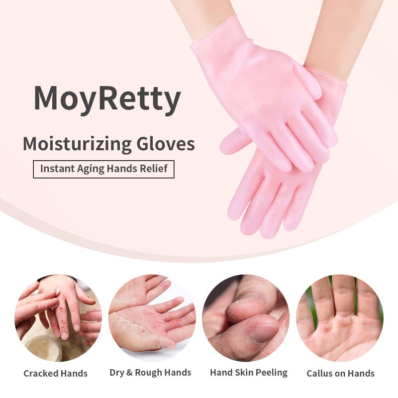 MoyRetty 2 Pairs Moisturizing Glove Socks Set, Silicone Gel Spa Socks for Dry Cracked Skin,Silicone Gel Heel Socks Anti Slip,for Foot Hand Softening, Calluses, Foot Care After Pedicure(Pink) - Image 2