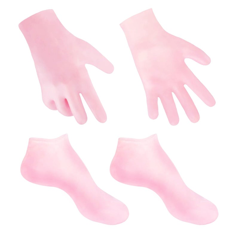 MoyRetty 2 Pairs Moisturizing Glove Socks Set, Silicone Gel Spa Socks for Dry Cracked Skin,Silicone Gel Heel Socks Anti Slip,for Foot Hand Softening, Calluses, Foot Care After Pedicure(Pink) - Image 1