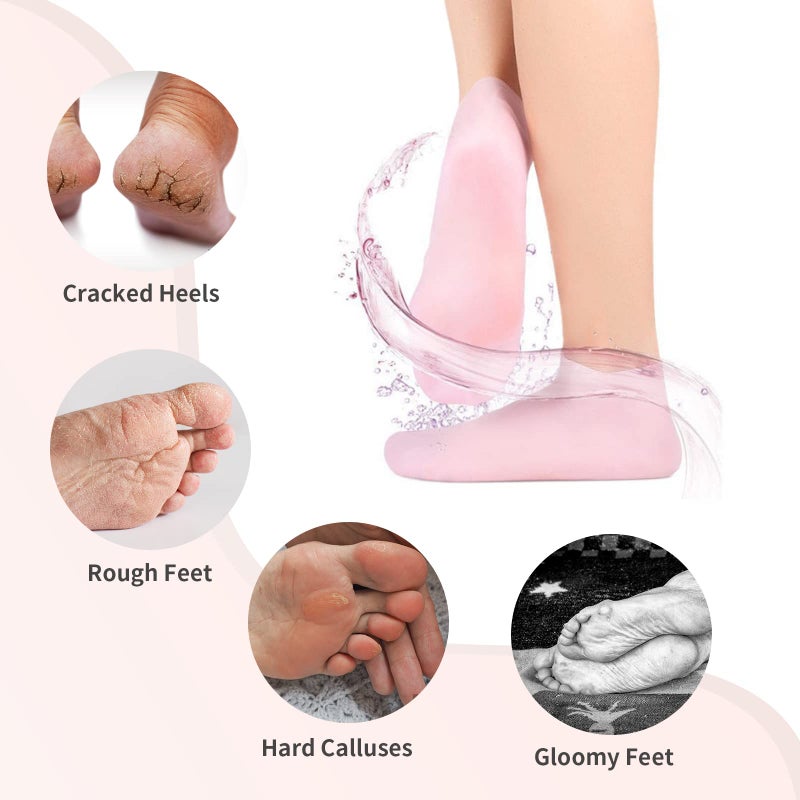 MoyRetty 2 Pairs Moisturizing Glove Socks Set, Silicone Gel Spa Socks for Dry Cracked Skin,Silicone Gel Heel Socks Anti Slip,for Foot Hand Softening, Calluses, Foot Care After Pedicure(Pink) - Image 5