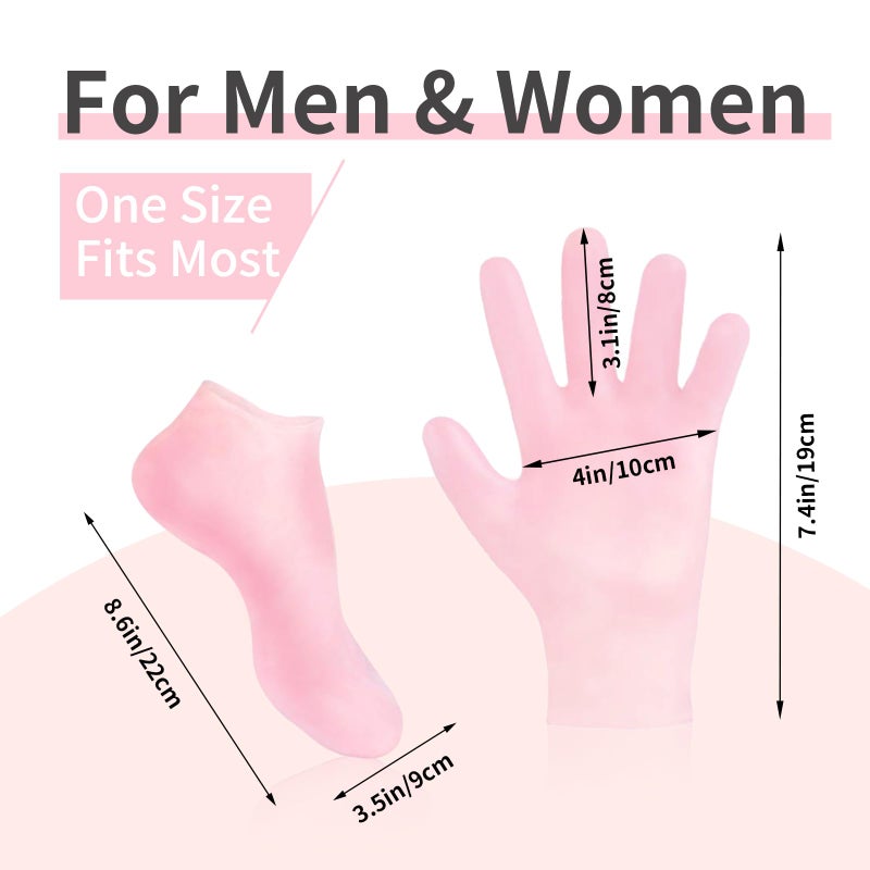 MoyRetty 2 Pairs Moisturizing Glove Socks Set, Silicone Gel Spa Socks for Dry Cracked Skin,Silicone Gel Heel Socks Anti Slip,for Foot Hand Softening, Calluses, Foot Care After Pedicure(Pink) - Image 3