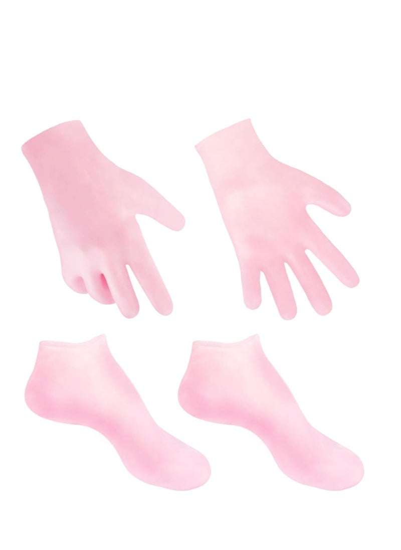 MoyRetty - MoyRetty 2 Pairs Moisturizing Glove Socks Set, Silicone Gel Spa Socks for Dry Cracked Skin,Silicone Gel Heel Socks Anti Slip,for Foot Hand Softening, Calluses, Foot Care After Pedicure(Pink) - Image 1