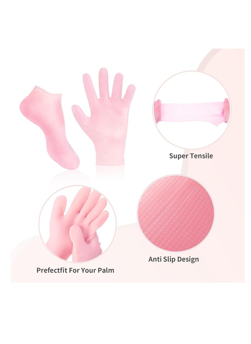 MoyRetty - MoyRetty 2 Pairs Moisturizing Glove Socks Set, Silicone Gel Spa Socks for Dry Cracked Skin,Silicone Gel Heel Socks Anti Slip,for Foot Hand Softening, Calluses, Foot Care After Pedicure(Pink) - Image 1