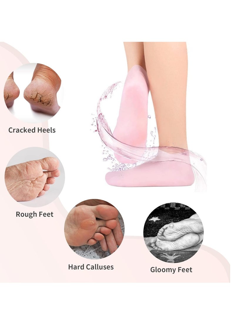 MoyRetty - MoyRetty 2 Pairs Moisturizing Glove Socks Set, Silicone Gel Spa Socks for Dry Cracked Skin,Silicone Gel Heel Socks Anti Slip,for Foot Hand Softening, Calluses, Foot Care After Pedicure(Pink) - Image 1