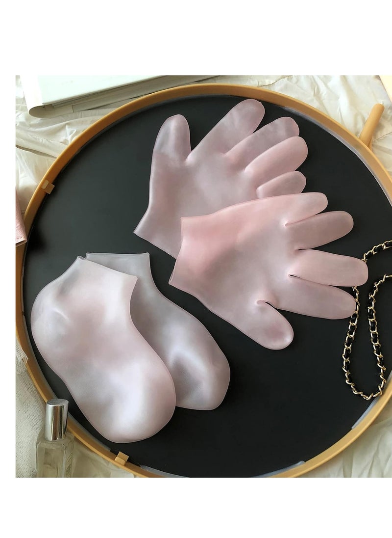 MoyRetty - MoyRetty 2 Pairs Moisturizing Glove Socks Set, Silicone Gel Spa Socks for Dry Cracked Skin,Silicone Gel Heel Socks Anti Slip,for Foot Hand Softening, Calluses, Foot Care After Pedicure(Pink) - Image 1