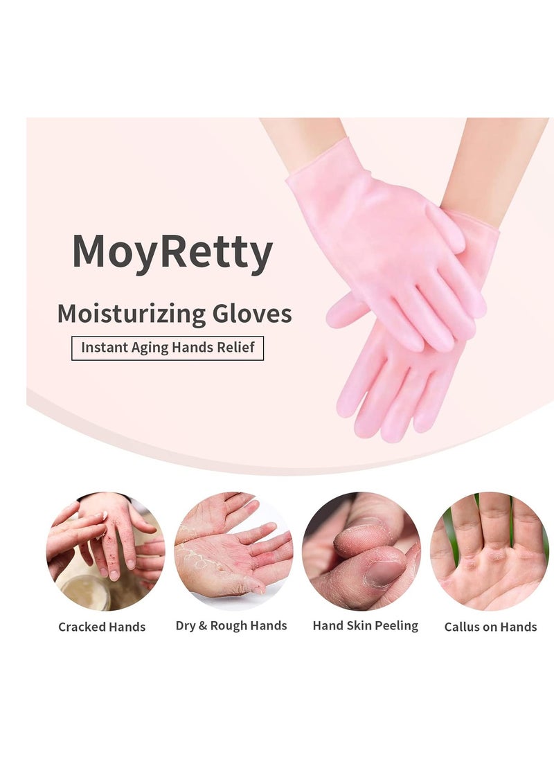 MoyRetty - MoyRetty 2 Pairs Moisturizing Glove Socks Set, Silicone Gel Spa Socks for Dry Cracked Skin,Silicone Gel Heel Socks Anti Slip,for Foot Hand Softening, Calluses, Foot Care After Pedicure(Pink) - Image 1