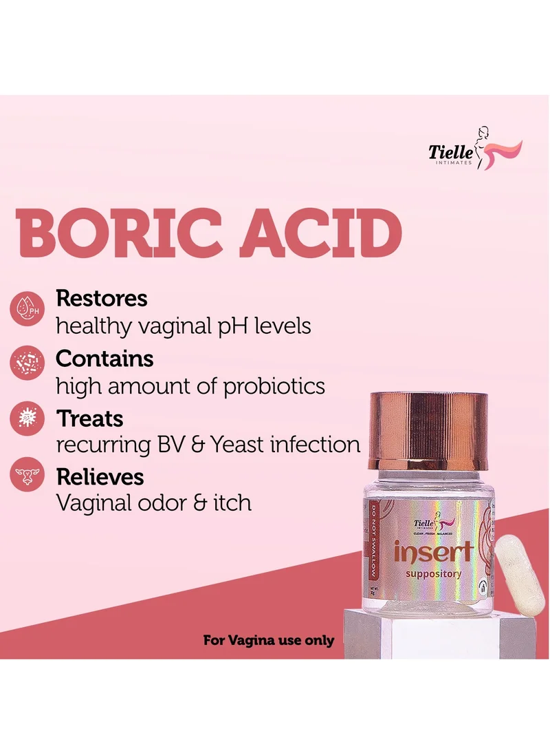 تييلي انتميتس Tielle Boric Acid feminine inserts|With Probiotics| 600mg | Intimate health support