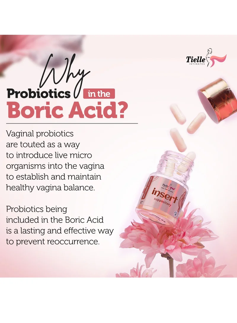 تييلي انتميتس Tielle Boric Acid feminine inserts|With Probiotics| 600mg | Intimate health support