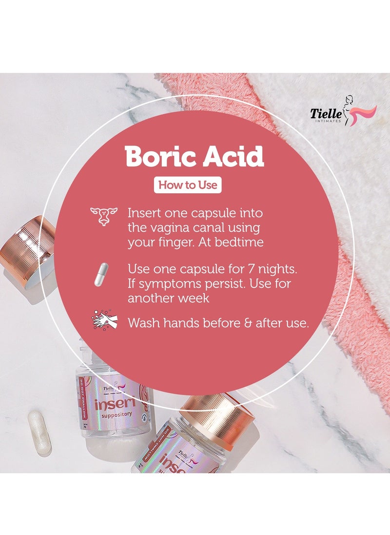 Tielle INTIMATES - Tielle Boric Acid feminine inserts|With Probiotics| 600mg | Intimate health support - Image 1