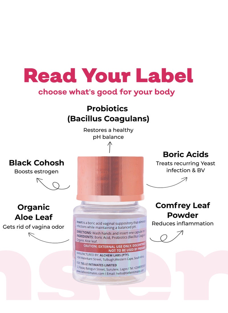 Tielle INTIMATES Tielle Boric Acid feminine inserts|With Probiotics| 600mg | Intimate health support  - Image 3