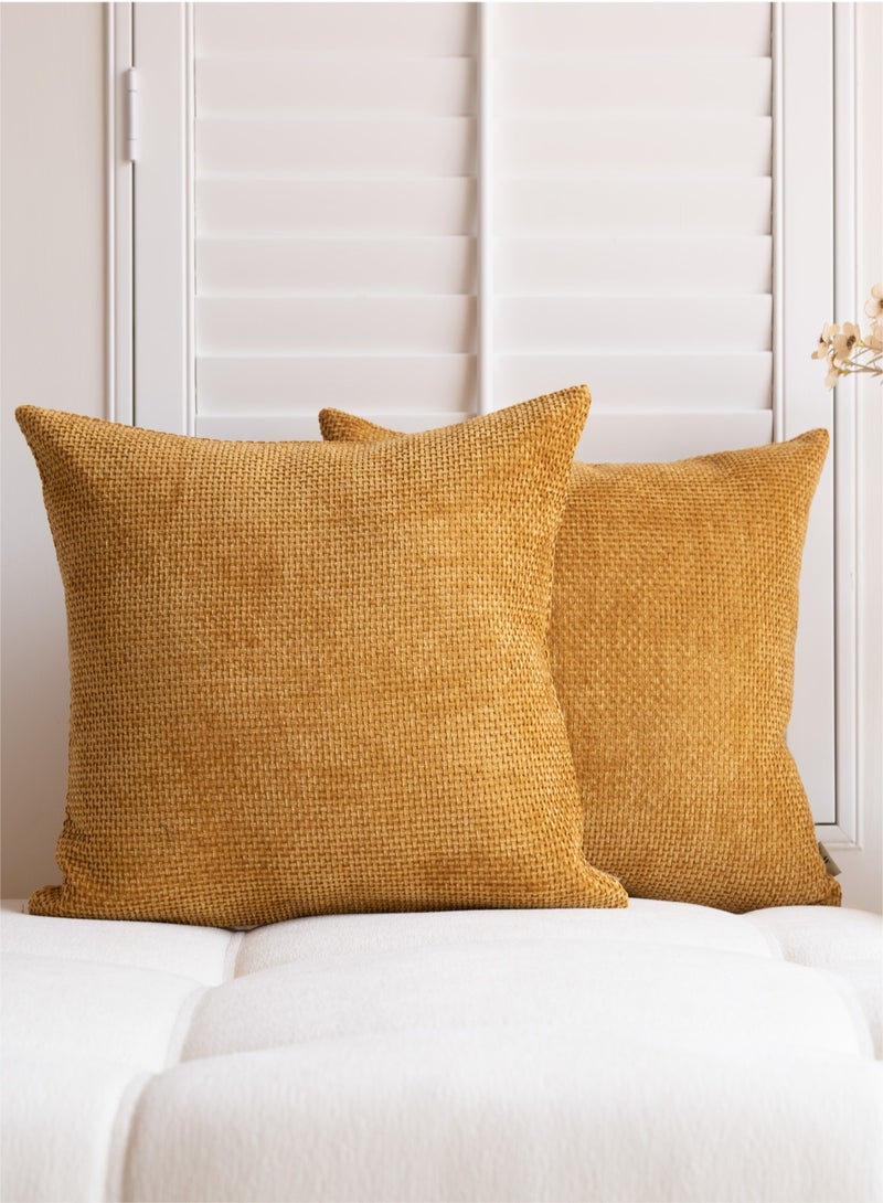 a moment a moment Mustard Yellow Chenille  Cushion Cover Throw Pillow Covers 45x45 CM Pack of 2 Modern Decorative Pillowcase Farmhouse Cross Pillows  - Image 1